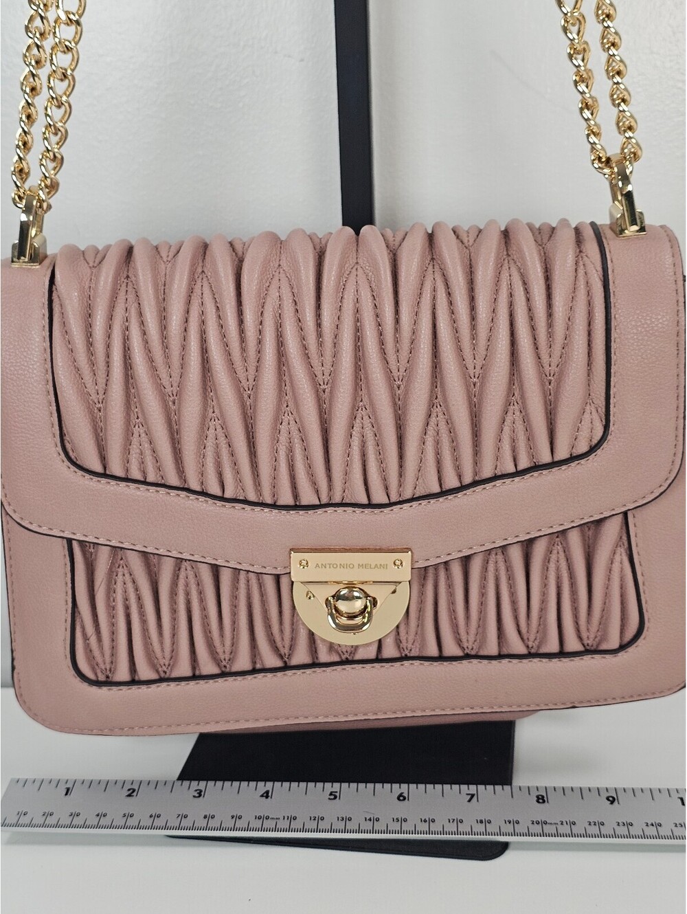 Antonio Melani Pink Quilted Faux Leather Shoulder Bag with Gold Chain Strap
